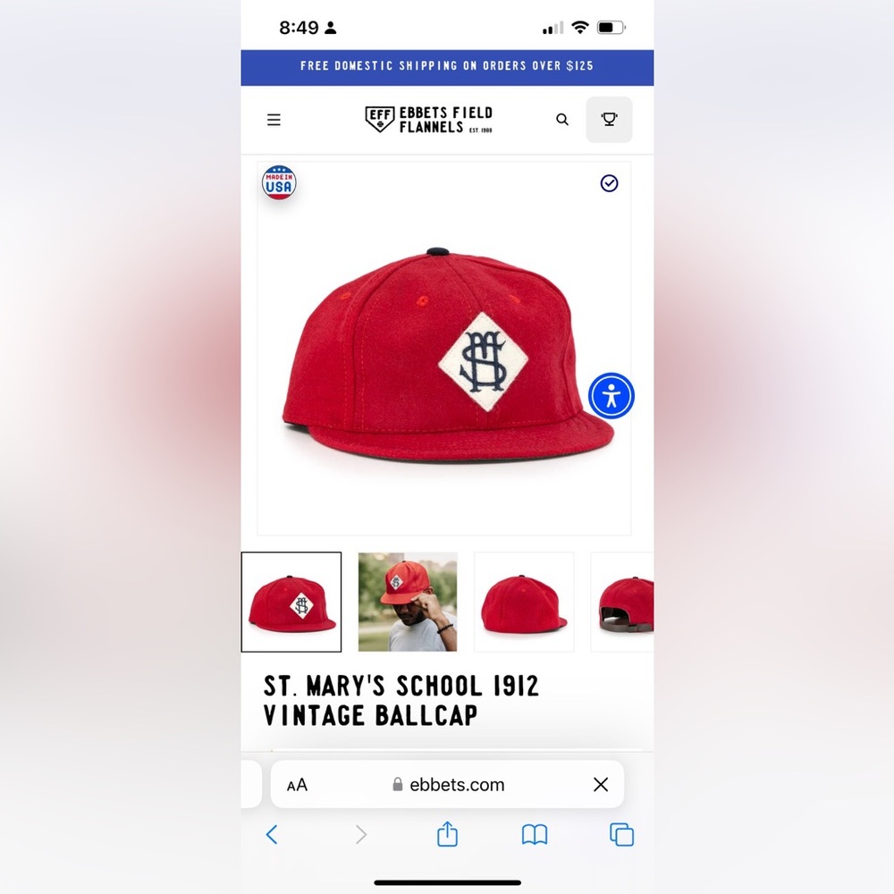 Saint Mary’s School 1912 Vintage Ballcap Ebbets Field Flannels